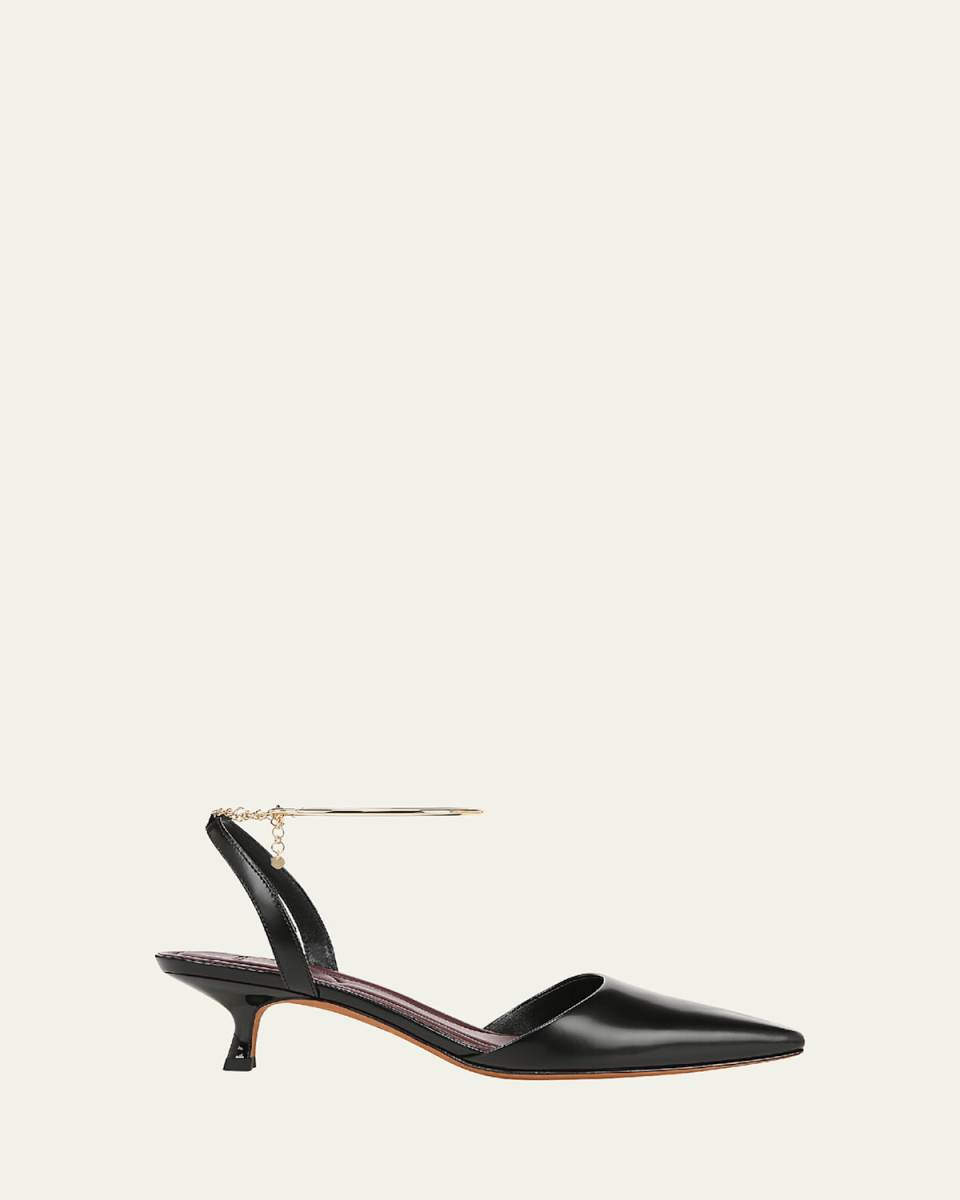 Leather Ankle-Chain Slingback Pumps